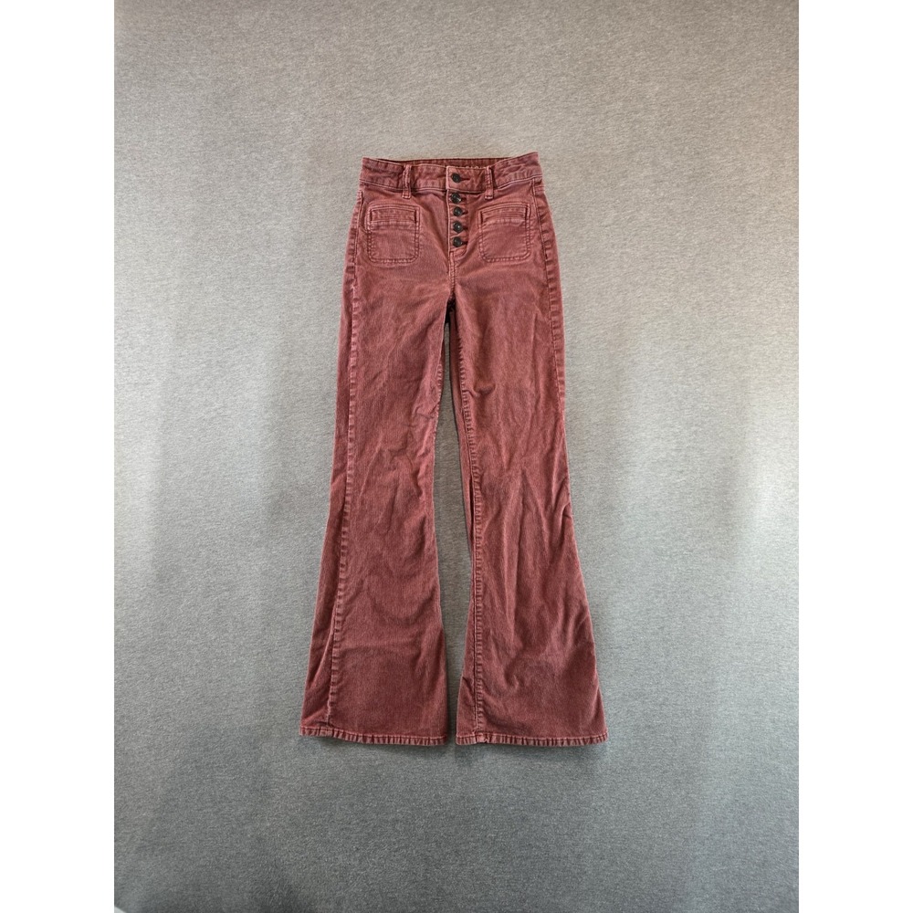 American Eagle Outfitters Pants Womens 00 Mauve Corduroy Super Hi-Rise Flare